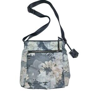 TUMI Voyageur Canton Crossbody Purse Bag Gray White Satchel Nylon Floral